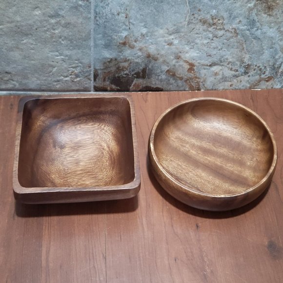 Woodard & Charles Wood Bowls Square & Round Set of 2 - Picture 6 of 10
